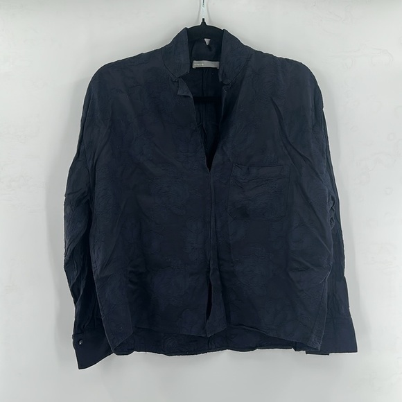 Vince Floral Jacquard Popover Top Oversized Floral Navy XS - Picture 4 of 8